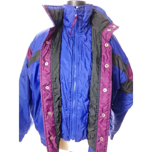 Vintage 80s Alpine Ski Puffy Jacket Coat Blue Purple Womens Extra Large XL Retro - Picture 3 of 4